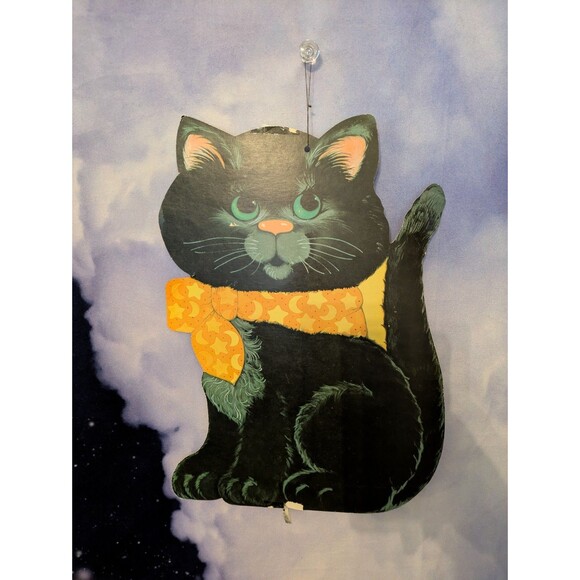 Vintage Eureka Black Cat Halloween Die Cut 9.5x13" Moon Star Bow Retro Decor - Picture 3 of 7